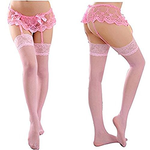 Womens Sexy Lace Garter Belts with Panties and High Thigh Stockings Sets Sexy Lingerie (4Pack)