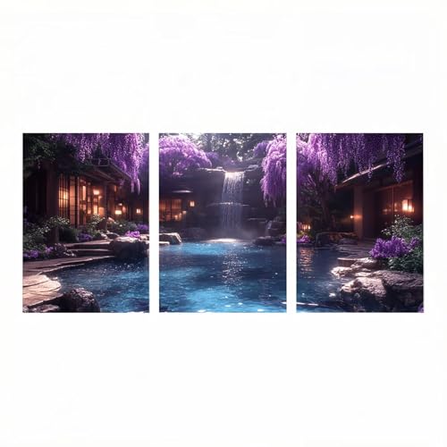 3Pck Pequeño Pueblo Diamond Painting Kit Completo, Mar Pintura Diamante para Manualidades Adultos 40 x 60 cm*3 Pintar por Numeros Diamond Painting para Cuadros Decoracion Salon Modernos HXZH-1371
