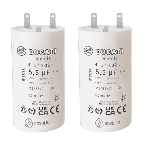 Lot de 2 Condensateurs 5,5 uF pour réparation de volet roulant SOMFY, SIMU. Condensateur cylindriques à 2 cosses Faston 2,8 spécial remplacement pour moteur 20Nm de volet.