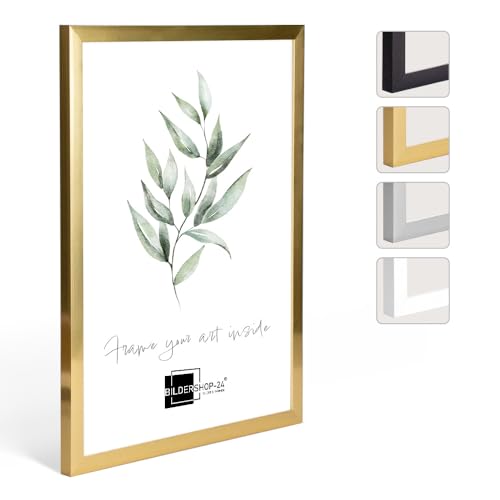 Bildershop-24 Kunststoffrahmen modern Bilderrahmen Fotorahmen gradlinig Gold 30 X 40 cm