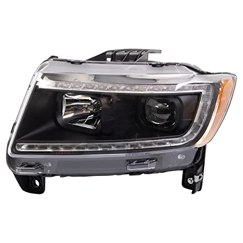 Image of TRQ Performance Driver and Passenger Side Headlight Assembly Set Black Housing Compatible with 11-13 Jeep Grand Cherokee Halogen Only