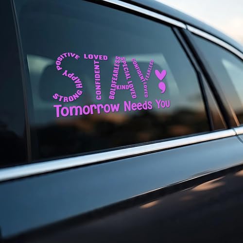Image of Stay Tomorrow Needs You Car Decal Heart, Positive Sticker for Car Window Bumper Truck Introverted, Autistic Decals Vinyl Waterproof 6 Inches Car Accessories Stickers Gift for Mom Dad Friend