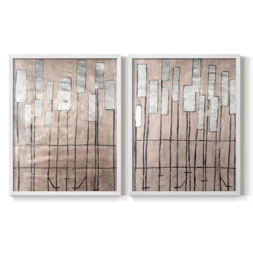 Renditions Gallery Set of 2 Peel & Stick Framed Prints, Abstract Wall Art, Musical Instrument Clavichord Keys Wall Decor, Re-Stickable - Ready to Hang - 16"x20" - White Frame LT585