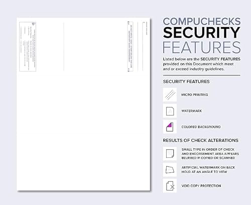 50 Blank High Security Computer Check Paper, Checks On Top And two perforated stubs On Bottom, Sheet Size 8.5" x 11" (Green Baskeweave) - Thumbnail 2