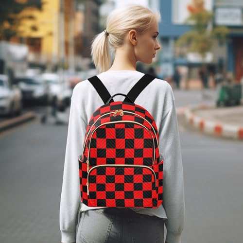Image of ALAZA Black Red Checkered Plaid Women Backpack Purse Ladies Fashion Shoulder Bag Daypack Travel Bag 7.5L