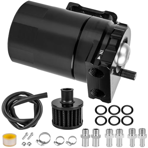 Oil Catch Can 300ml Black Baffled Catch Can Tank Kit Aluminum Oil Separator with Fuel Line Hose Kit Coolant Reservoir Tank