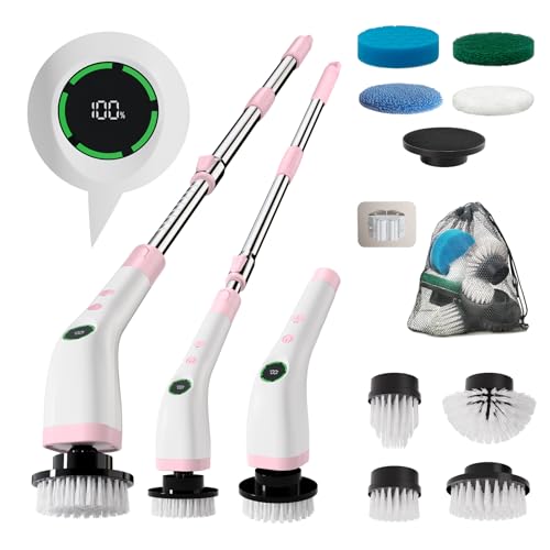 Image of Electric Bathroom Cleaning Brush, Cordless Spin Scrubber Full Body Waterproof IPX7 with Adjustable Handle, 8 Replaceable Brush Heads for Bathtub /Kitchen /Window /Home -SD-CTB01