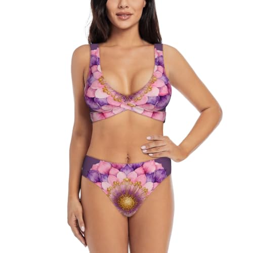 Bikini push-up fini haut de gamme Mandala Circle Pink à coussinets