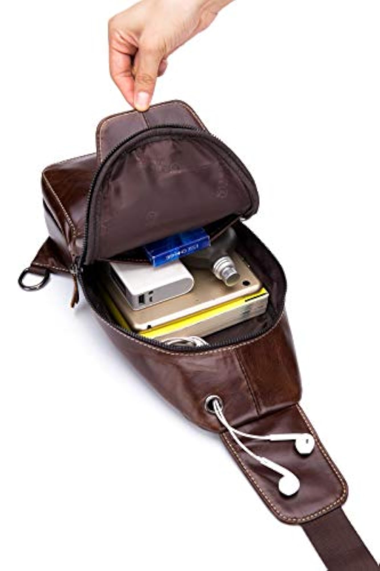 Men's Leather Sling Bag, Business Crossbody Backpack