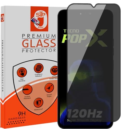 Image of STP FEEL Premium Grade Privacy Tempered Glass Screen Protector Guard Compatible For Tecno Pop X 4G (6.74 Inch, Pack of 1) Full Edge to Edge Coverage Anti-Spy /Anti-Peeping 9H Hardness