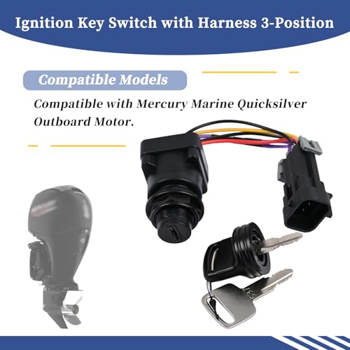 Image of 87-897716K01 Ignition Key Switch with Harness 3-Position Fit for Mercury Marine Quicksilver Outboard Motor 8M0059686 897716 Boat Engine Key Switch