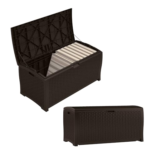 Suncast DBW9200 Mocha Wicker Resin Deck Box, 99-Gallon