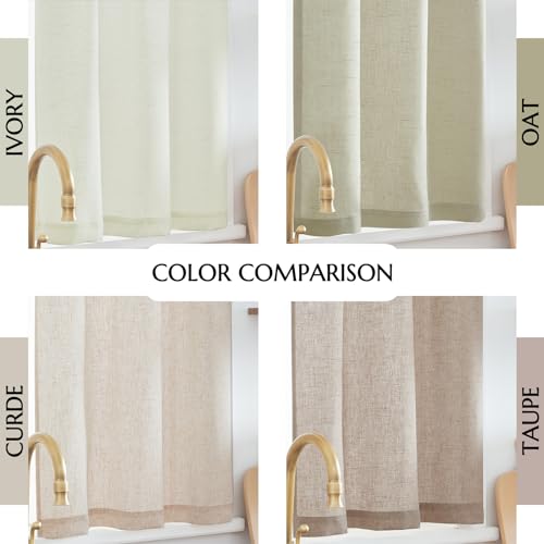 jinchan Linen Textured 24 Inch Long Tier Curtains for Kitchen, 30"W x 24"L, Crude