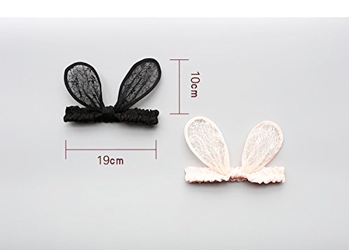 2-Pack Easter Bunny Headbands Rabbit Ears Lace Elastic Bow - Cute Stretch Hairbands for Baby Girls , Newborn,Toddler and Children (2 Colors)3
