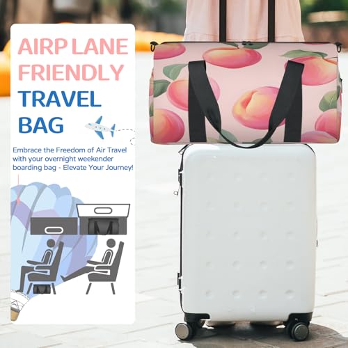 Pink Peaches Print Sports Duffle Bag for Women Men Waterproof Overnight Weekender Bag with Adjustable Strap Travel Tote Bags for Beach Yoga Work Dance Swim3