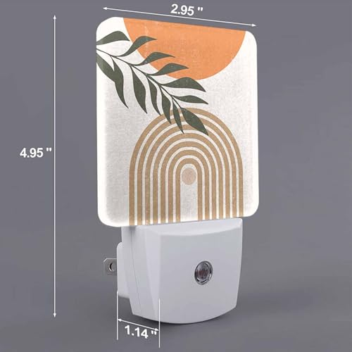 Image of LED Night Light,Sun Moon Leaf Minimalist Abstract Geometric Pattern LED Night Light Plug into Wall with Dusk to Dawn Light Sensor White Energy Efficient Nightlight for Bedroom Hallway Kitchen