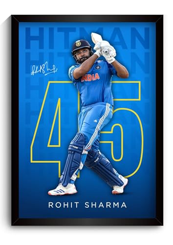 Image of Rohit Sharma Framed Poster | HITMAN 45 Wall Art | Indian Cricket Team Memorabilia | Cricket Fan Gift | Sports Room Decor | Premium Framed Cricket Poster (F 016)