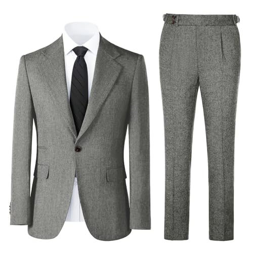 Mens Slim Fit Suit 2 Piece Tweed Suit for Men One Button Formal Wedding Prom Tuxedo Suits Jacket Pants Set