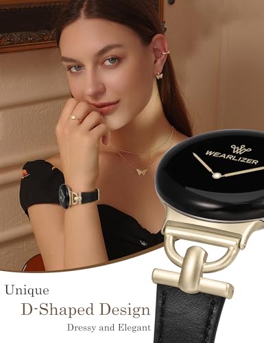 Image of Wearlizer Leather Bands Compatible with Google Pixel Watch 4 /3 41mm /Pixel Watch 2 /1 Band Women, Dressy Designer Slim Leather Strap with D-Shape Metal Buckle for Pixel Smartwatch Accessories