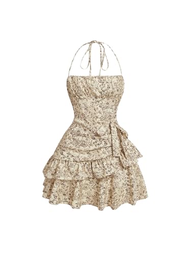 Image of Floerns Women's Floral Halter Ruffle Tiered Cute Summer Mini Dress Milkmaid Vacation Sundress