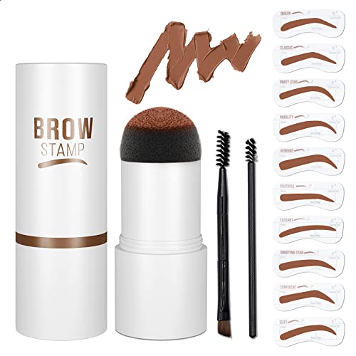 Eyebrow Stamp Stencil Kit - 10 Reusable Thin & Thick Eyebrow Stencils - Waterproof Long-lasting No Smudging Eyebrow Stamp Pomade for Intensive Eyebrow (Soft Brown)
