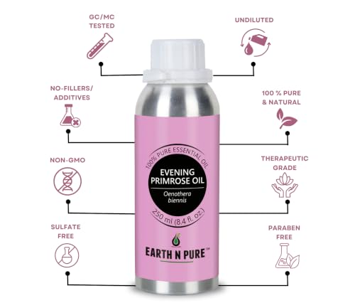Image of Earth N Pure Evening Primrose Oil | 100% Pure & Natural | Cold Pressed | Skin Moisturization, Nourished Hair & DIY Skincare | 250ml
