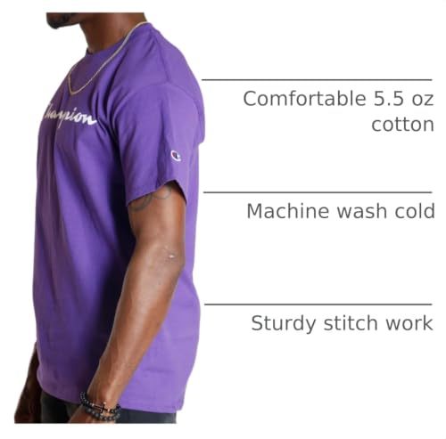 Image of Champion Men's Graphic Short Sleeve T-Shirt, Standard Fit, Classic Script Logo, Midweight 100% Cotton