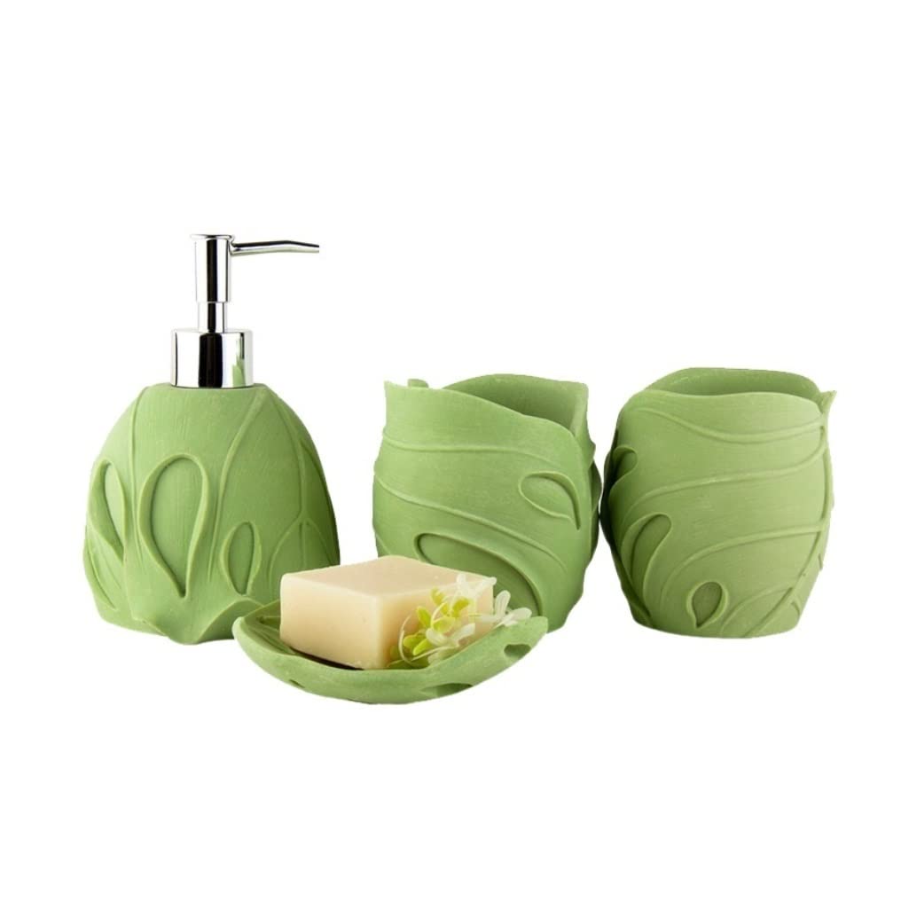 Accesorios Baño Set De Baño Juego De Accesorios De Baño De Piedra Arenisca En Forma De Hoja Juego De Baño De 4 Piezas Incluido Dispensador De Jabón Bandeja De Jabón Juego Accesorios Baño(Grün)