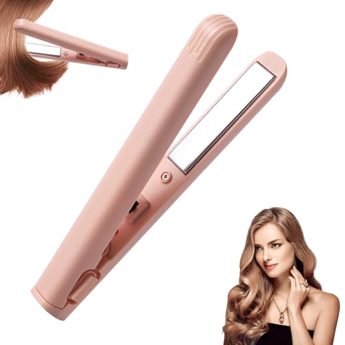 KUWUNG Mini Dual Purpose Curling Iron, New Mini Curling Wand and Flat Iron Mini Curling Iron, Mini Hair Straightener, Portable Travel Curling Wand for Short and All Hair Types (Pink-1PCS)