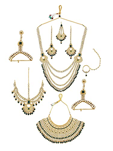 ZAVERI PEARLS Bridal Necklaces Earring Mathapatti Passa Ring Bracelets & Nosering Set For Women-ZPFK10839 ZAVERI PEARLS Bridal Necklaces Earring Mathapatti Passa Ring Bracelets & Nosering Set For Women-ZPFK10839