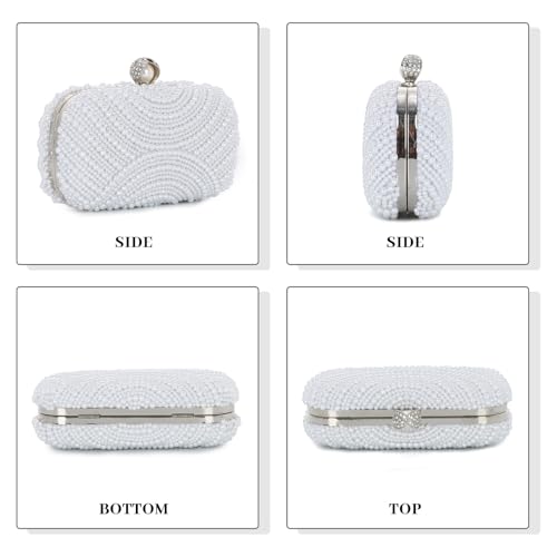 Image of Fecialy Pearl Clutch Purses for Women Wedding Crystal Beaded Evening Handbags Clutch with Pearl Chain