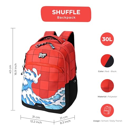 Image of Gear Shuffle 4 Compartment Backpack 17 inch /31L Medium Water Resistant School Bag /Casual 4 Compartment Backpack /Daypack /Kids Bag for Boys /Girls (Red-Blue)