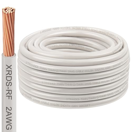 Image of 2AWG THHN Electrical Wire 50FT - Stranded Bare Copper Conductor with PVC and Nylon Insulation, Heat and Oil Resistant Cable for Indoor & Outdoor Wiring