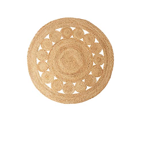 Affari Alfombra de yute natural, redonda, diámetro de 100 cm, diseño de círculos