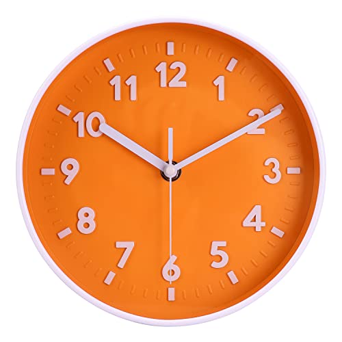 Reloj de pared redondo silencioso naranja 8 pulgadas miniatura 1