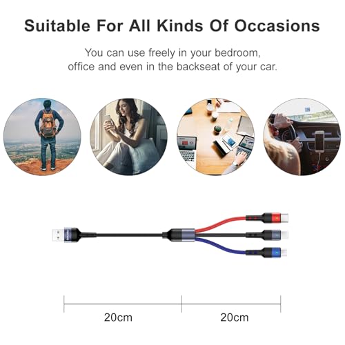 USAMS 2Pack Multi Charging Cable Nylon Braided Short 1FT 4 in 1 USB Charge Cord with Phone Type C Micro USB Connector for Phone/Galaxy and More