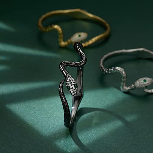 Snake Bracelets Adjustable Snake Bracelet Open Bangle Cuff Bracelet Silver Serpent Wrap Bypass Bracelet Silver Gold Bracelets For Women Girls (Black Gold) #TOP6