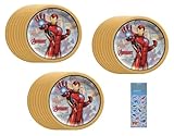 Iron Man Birthday Party Supplies Bundle includes 24 Dessert Cake Paper Plates 7' and 1 Dinosaur Sticker Sheet
