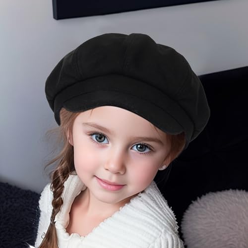 INOGIH Kids 8 Panel Newsboy Flat Cap Girls Pageboy Octagonal-Cap Wool Beret Painter Hat3