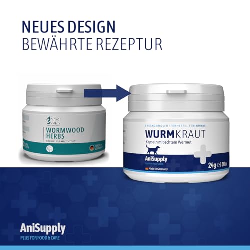 AniSupply Wurmkraut Kapseln 50 Tabletten für Hunde mit echtem Wurmkraut (Artemisia Absinthium) in rezepturbasierter Pflanzenformel, geeignet für Hunde Aller Rassen