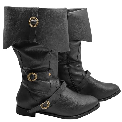 Men's Medieval Boots Renaissance Pirate Costume Faux Leather Boot Halloween Viking Cosplay Shoes