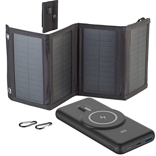 revolt Solar-Powerbank Qi: Magnetische Powerbank + Falt-Solarpanel, 10.000 mAh, für Qi & MagSafe (Solar Induktion, für Mobilgerät)