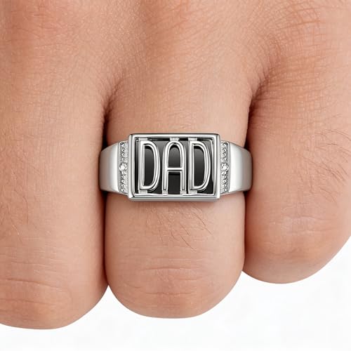 Image of Rylos Designer DAD Ring With Diamonds and Black Onyx Set in Sterling Silver Size 10