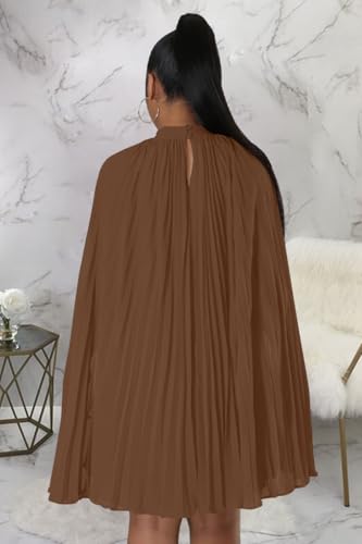 Image of Women's Casual Cape Sleeve Pleated Split Short Dress Loose Fit Cocktail Party Flowy Dress
