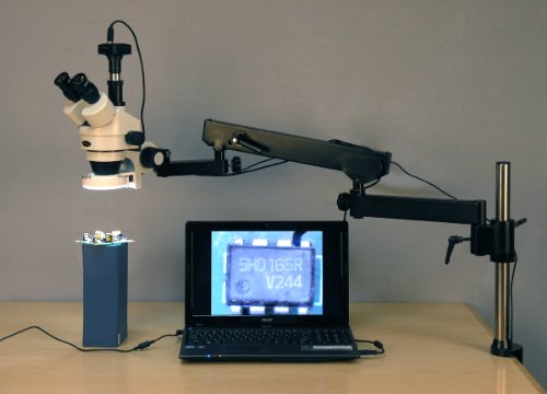 Image of AmScope 3.5X-225X Simul-Focal 144-Led Articulating Zoom Stereo Microscope + 5Mp Camera