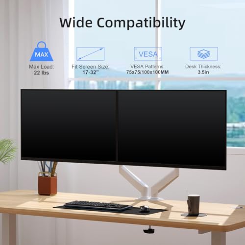 Image of Suptek Dual Monitor Mount Stand-Height Adjustable Gas Spring Monitor Arm Desk Mount for 2 Monitor Screens 17 to 32 inches - Each Arm Holds up to 22lbs,White(MD8SPW)