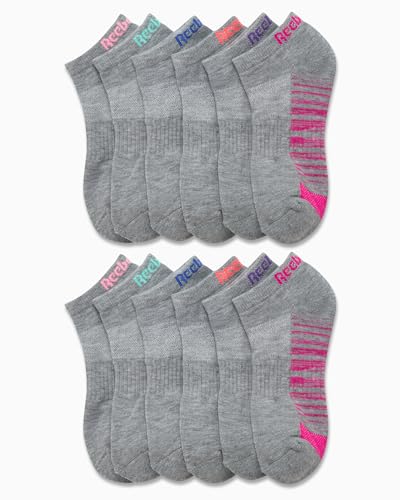 Image of Reebok Womens Low Cut Socks Moisture Wicking Cushion No Show Socks, 12 Pack | Stretch Performance Fabric, Cushioned Heel and Toe, Arch Support, Comfort Seam, Shoe Size 4-10