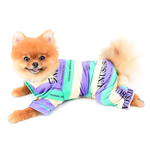 SMALLLEE_LUCKY_STORE Haustierkleidung, Mehrfarbig, gestreift, Baumwolle, Pyjama für kleine und mittelgroße Hunde Katzen, Schlafanzug, Overall, Nachtwäsche, Outfits für Yorkie Chihuahua, Grün, M