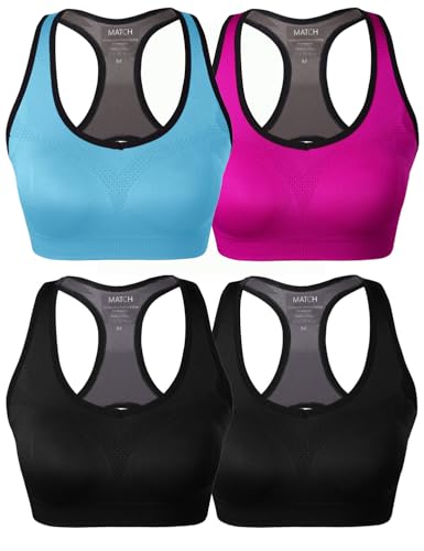 Image of Match Sports Bras for Women, Seamless Racerback Bra with Mid-Impact | Full Coverage Bras with Removable Pads, Soft & Breathable Fabric, Ideal for Yoga, Running, Workout, Pilates & Daily Wear