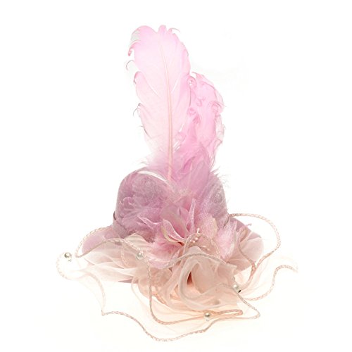 Pink Flower Feather Hair Clip Mini Top Hat Fascinator Cocktail Party Gift Women